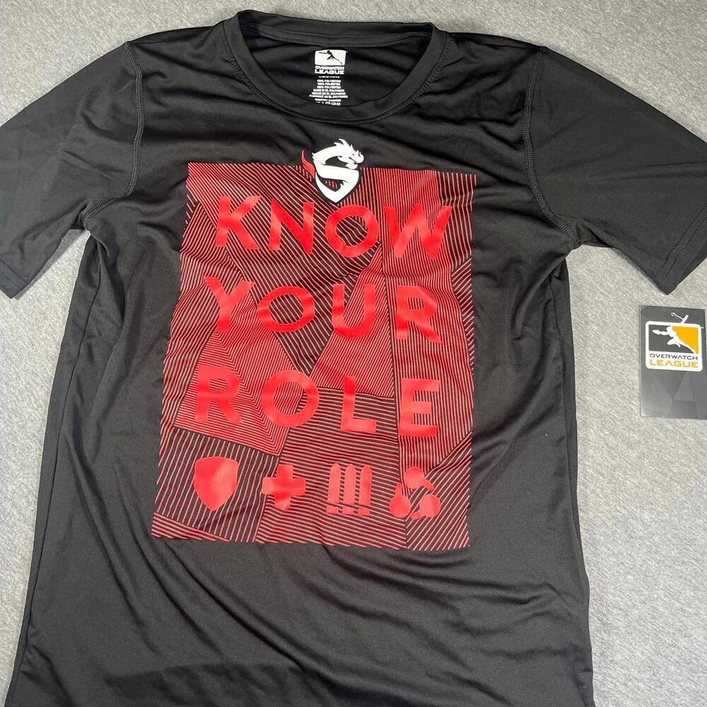 NWT Overwatch League Youth Large Black Shanghai Dragons T-Shirt Know Your Role